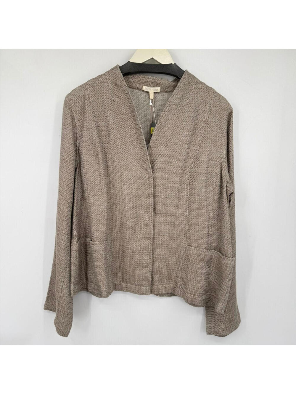 Women's Eileen Fisher NWT Stand Collar Organic Linen/Cotton Taupe Jacket Large
